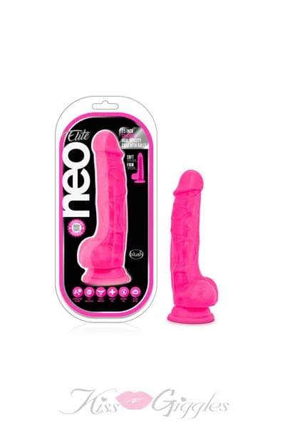 7.5 Inch Silicone Dual Density Cock with Balls - Neon Pink