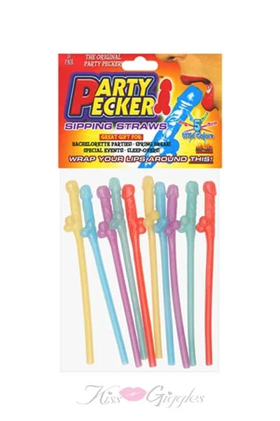 Party Pecker Sipping Straws - 10 Count Bachelorette Supplies