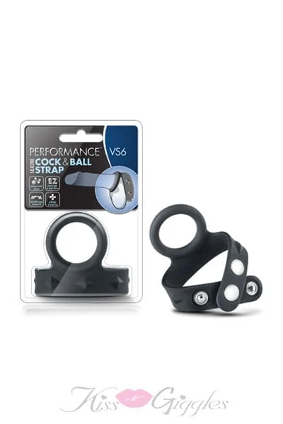 Cock & Ball Cockring with 3-Snap Adjustable Silicone Strap - Black