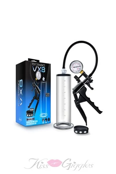 Vx8 Premium Penis Pump System with Silicone Cock Strap - Clear