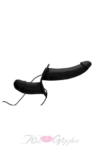 Power Pegger Silicone Vibrating Double Dildo With Harness - Black