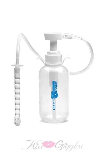 Pump action enema bottle with nozzle