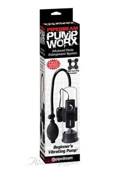 Pump Worx Beginner's Vibrating Black Penis Pump with Free Cock Ring