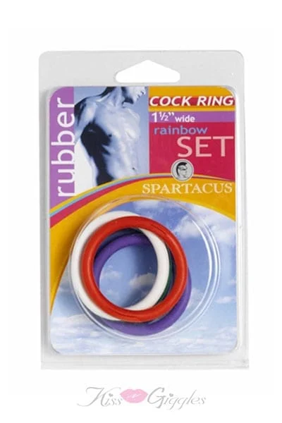 Rainbow Set of Rubber Cock Ring for Stronger Erection - 1.5-inch