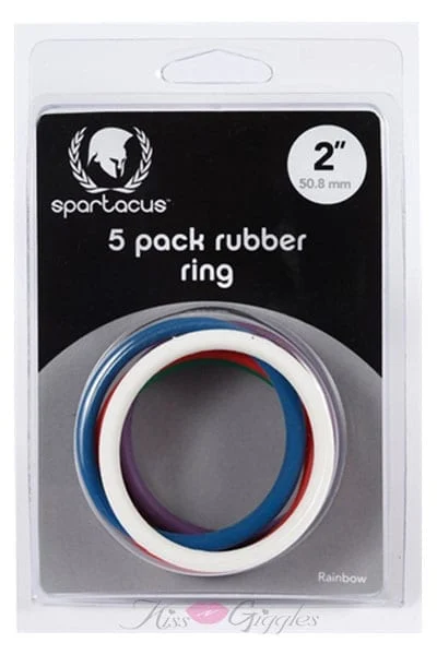 5 Pack of Rainbow Rubber Cock Ring for Stronger Erection - 2 Inch