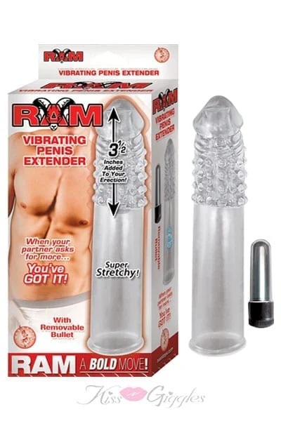 Ram Vibrating Penis Extender with Ribbed Bumps - Clear