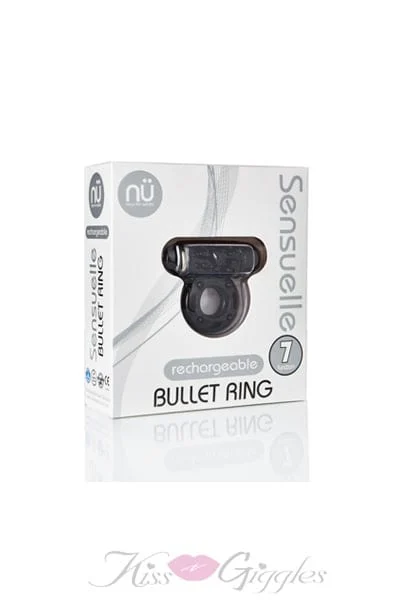 Sensuelle 7 Function Rechargeable Bullet Cock Ring - Black
