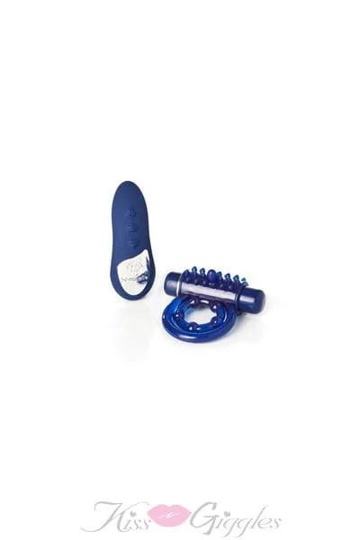 Bullet Cock Ring Remote Control 15 Function Rechargeable- Blue