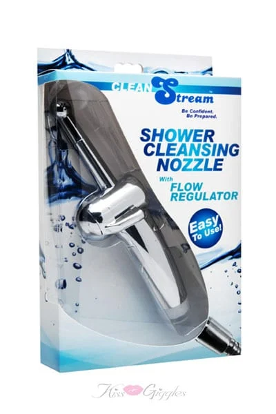 Shower cleaning nozzle w/ flow regulator