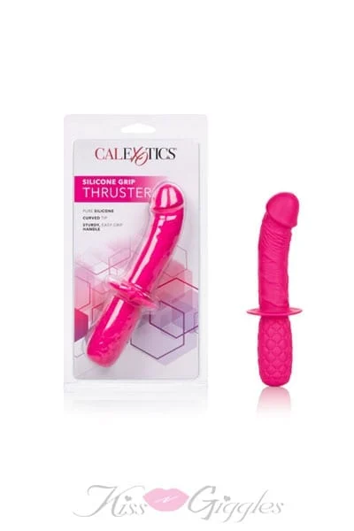 Dildo Thruster with G-Spot Curve & Silicone Grip Handle - Pink
