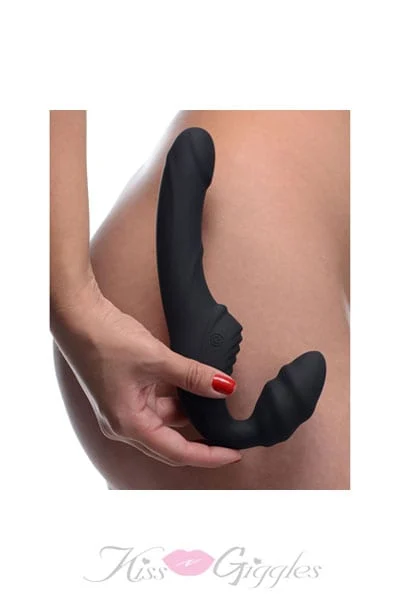 Slim Rider Ribbed Vibrating Silicone Strapless Strap-On