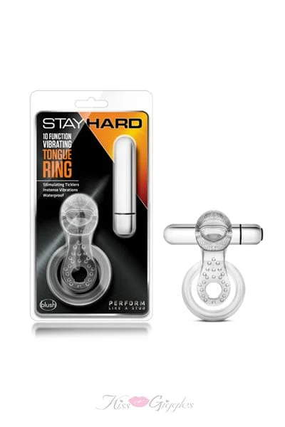 Vibrating Tongue Cock Ring 10 Intense Function Clear Stay Hard