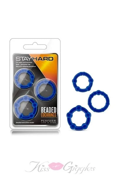 Stay Hard Beaded Cock Ring Assorted - 3 Pack - Blue