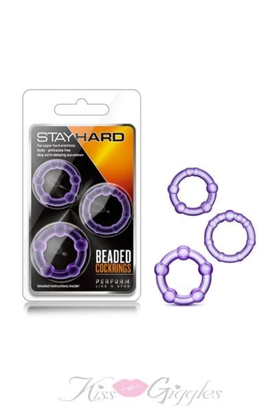 Stay Hard Beaded Cock Ring Assorted - 3 Pack - Purple
