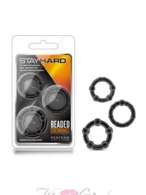 Stay Hard Beaded Cock Ring Assorted 3 Piece Set - Black