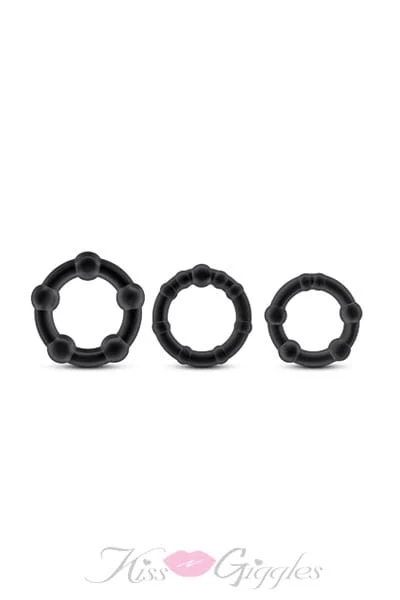 Stay hard beaded cock ring assorted - 3 piece set - black
