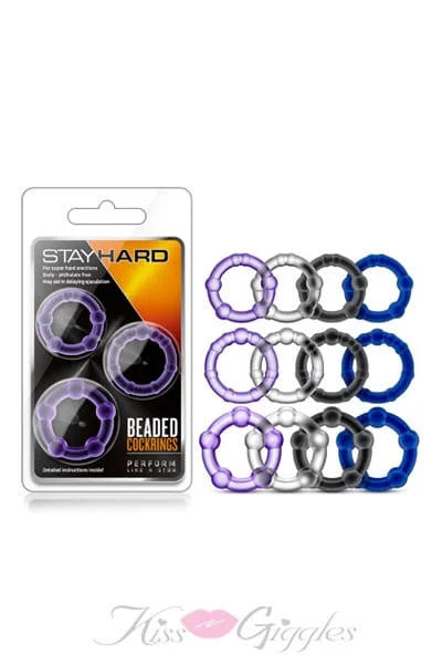 Stay hard beaded cock ring assorted - 3 piece set - black