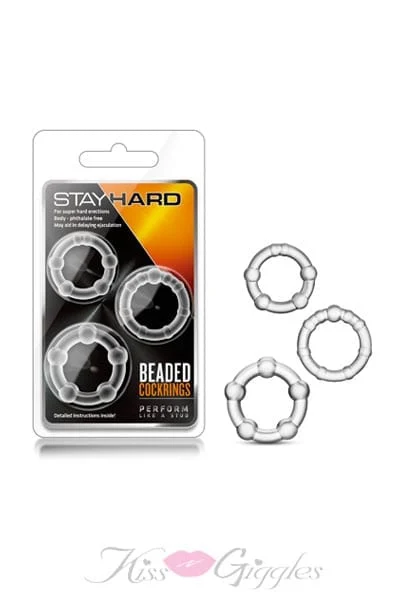 Stay hard beaded cock ring assorted - 3 piece set - clear
