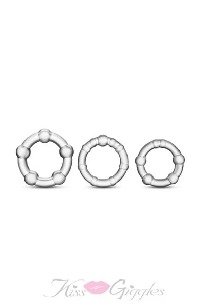 Stay hard beaded cock ring assorted - 3 piece set - clear