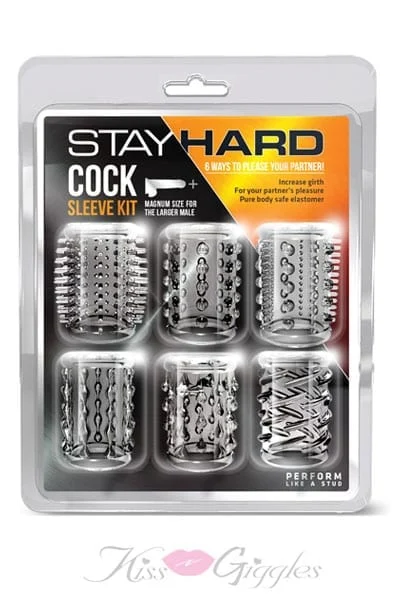 Clear 6 Pack Stay Hard Cock Sleeve Kit Magnum Size