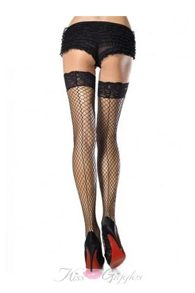 Stay Up Lace Top Thigh Highs with Backseam - Black - One Size