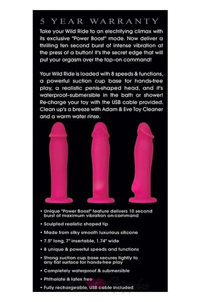 Suction Cup Vibrator Penis Shape Dildo with 8 Speeds - Pink