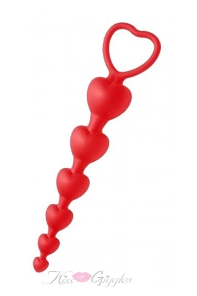 Sweet Heart Shaped Silicone Anal Beads - Anal Toy Stimulator - Red