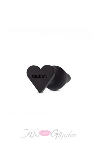 1.75 Inch Black Butt Plug with Heart-Shaped Base & Fuck Me Message