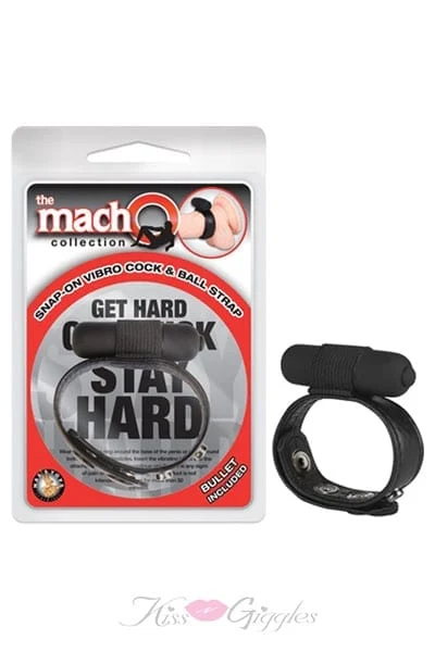 The Macho Collection Snap-On Vibro Cock And Ball Strap - Black