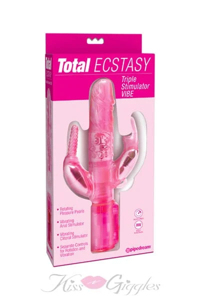 Total Ecstasy Triple Stimulator Clit Vaginal & Anal Vibrator - Pink