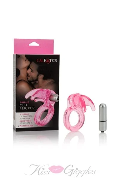 Triple Clit Flicker Vibrating Ring Red Clirotal Satisfaction