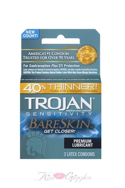 Trojan Sensitivity Bareskin - Lubricated for Extra Comfort - 3 Pack