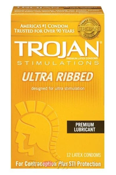 Elite Trojan Ultra Ribbed Lubricated Condoms - 12 Pack