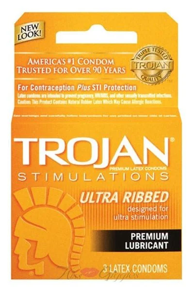 Trojan Ultra Ribbed Lubricated Condoms Extra Stimulation - 3 Pack