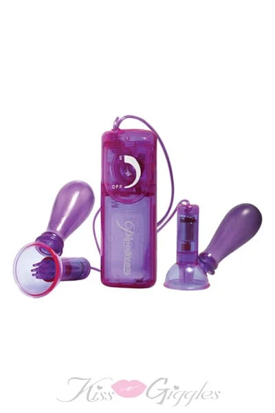 Vibrating Nipples Pumps with Free Blindfold Mask - Purple