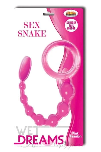 Anal Beads with Vibrating Tip & Ring Handle Sex Snake - Pink