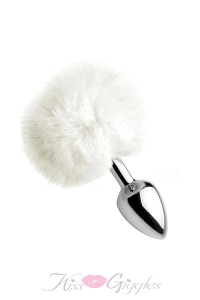 White fluffy bunny tail butt plug