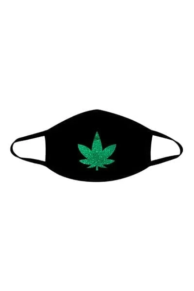 Dope Af Green Glitter Weed Leaf Black Face Mask with Black Trim