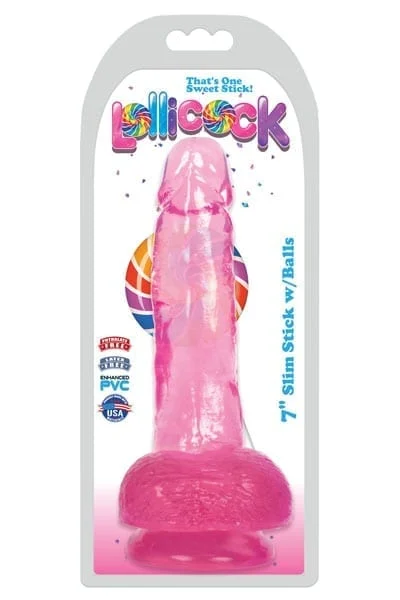 7 Inch Cock with Balls Suction Mounted Dildo - Lollicock Cherry Ice