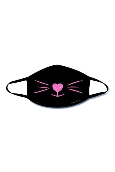 Meow-Za Pink Glitter Kitty Face Mask with Black Flexible Elastic Trim