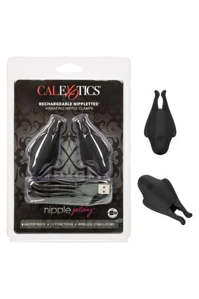 Vibrating Nipple Clamps Stimulators Rechargeable Nipplettes - Black