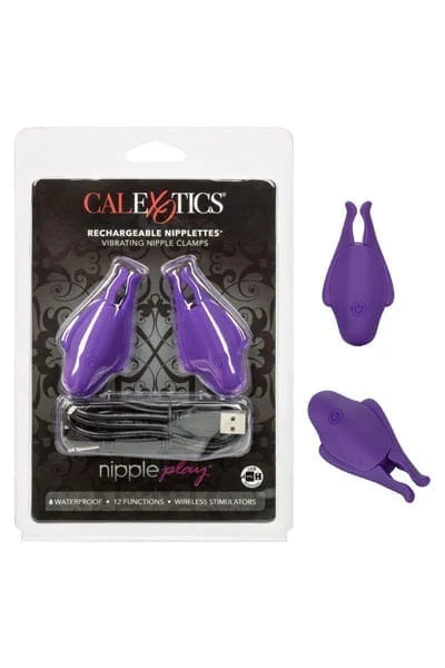 Vibrating Nipple Clamps Stimulators Rechargeable Nipplettes - Purple