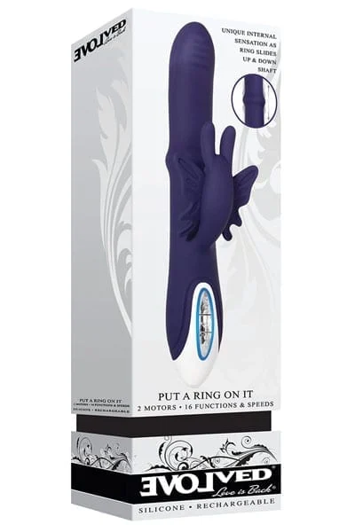 Girthy vibrator with butterfly clitoral stimulator - purple