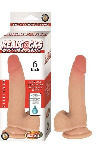 6 Inch Dong Self Lubricating Cock with Balls Suction Cup Realcocks
