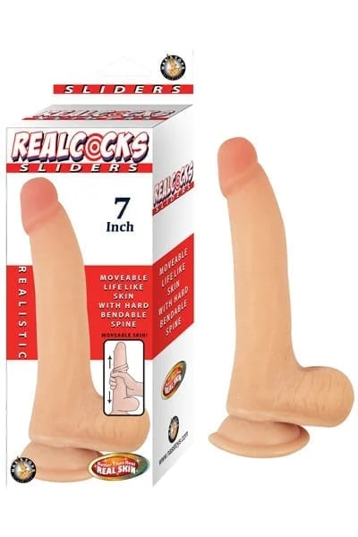 7 Inch Moveable Skin Dildo with Veined Texture - Realcocks Sliders