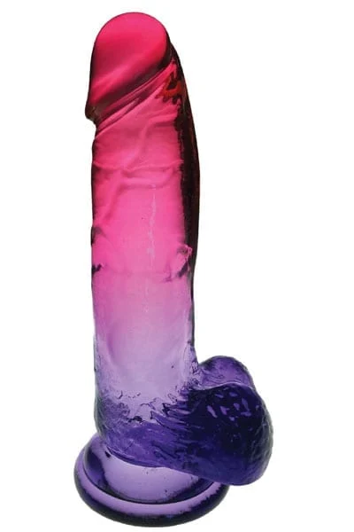 8 Inch Gradient Dong with Balls Suction Cup Dildo - Pink and Plum