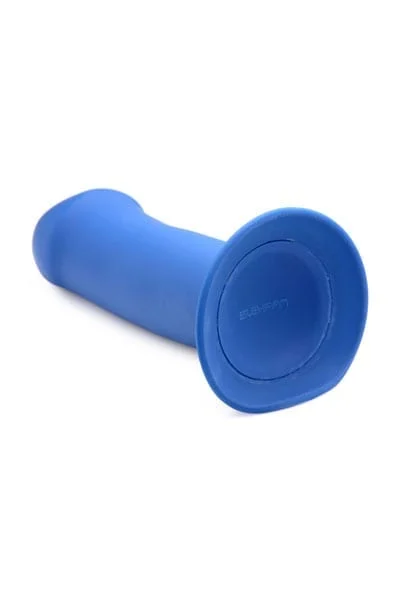 Squeezable thick phallic warming dildo with suction cup base - blue