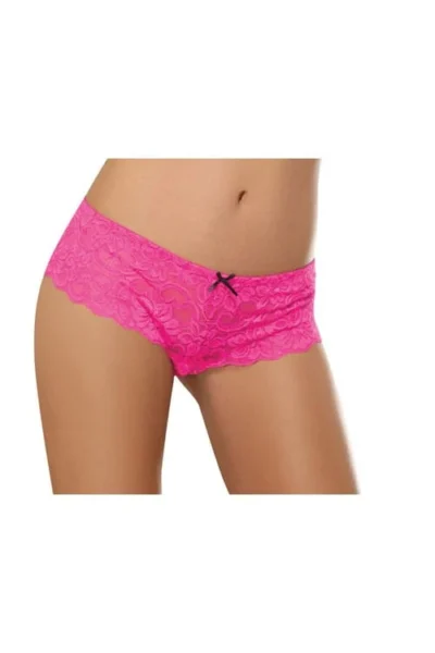 Hot Pink Crotchless Panties Lace Boy Short with a Black Bow