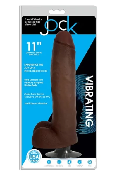 11 Inch Vibrating Dong with Balls & Suction Cup Base Cock - Brown