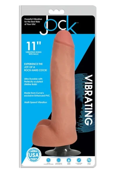 11 Inch Vibrating Dong with Balls & Suction Cup Base Rock-Hard-Cock
